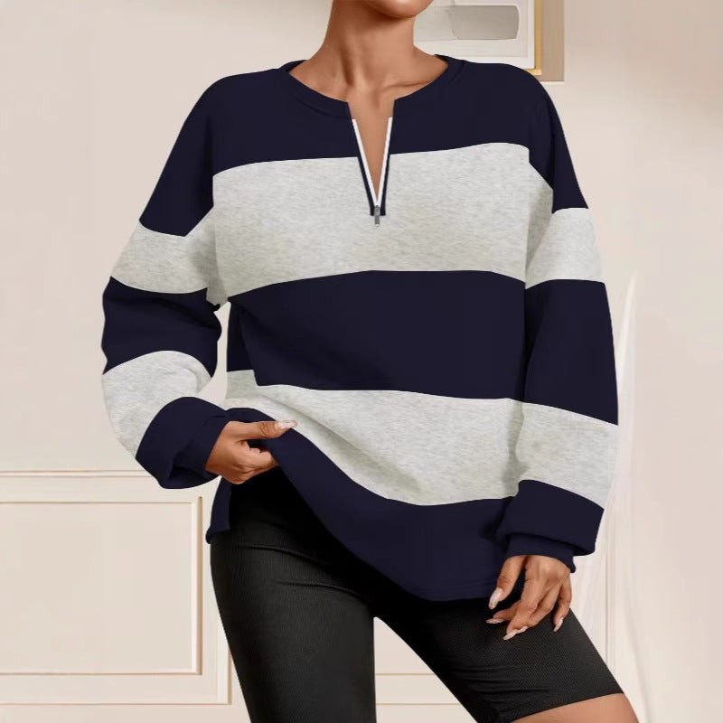 Damer mode sweatshirt med dragkedja och randig design Eva Jonsson-Eva Jonsson