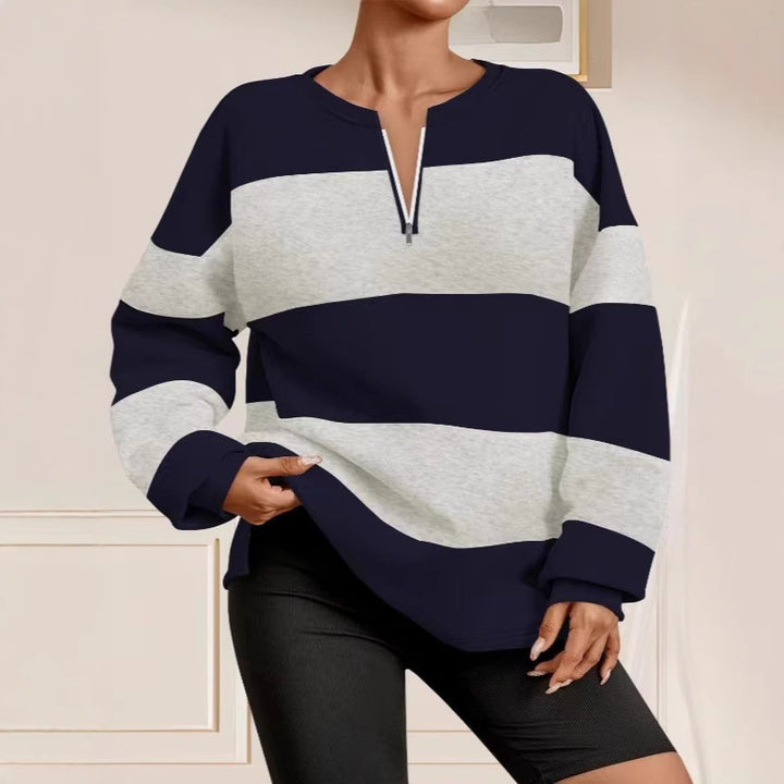 Damer mode sweatshirt med dragkedja och randig design Eva Jonsson-Eva Jonsson