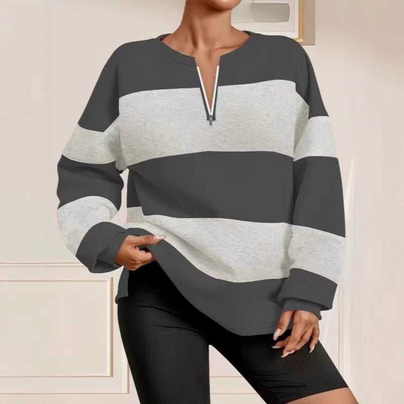 Damer mode sweatshirt med dragkedja och randig design Eva Jonsson-Eva Jonsson