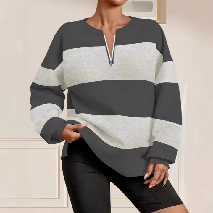 Damer mode sweatshirt med dragkedja och randig design Eva Jonsson-Eva Jonsson