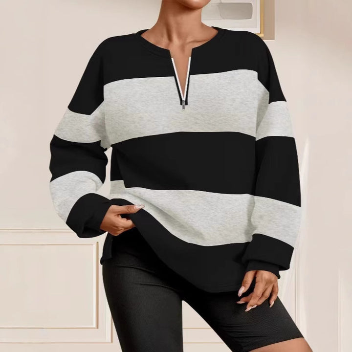 Damer mode sweatshirt med dragkedja och randig design Eva Jonsson-Eva Jonsson