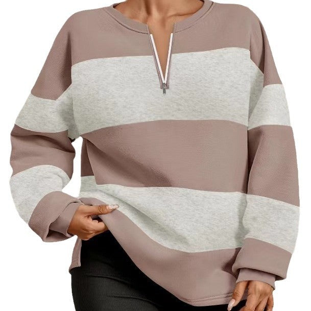 Damer mode sweatshirt med dragkedja och randig design Eva Jonsson-Eva Jonsson