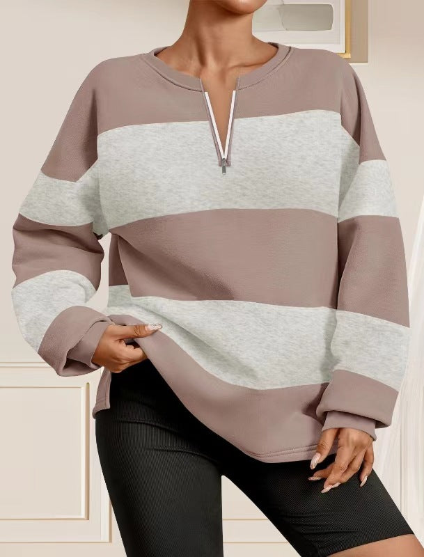 Damer mode sweatshirt med dragkedja och randig design Eva Jonsson-Eva Jonsson