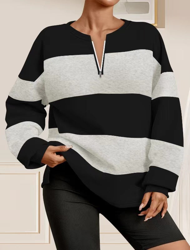 Damer mode sweatshirt med dragkedja och randig design Eva Jonsson-Eva Jonsson