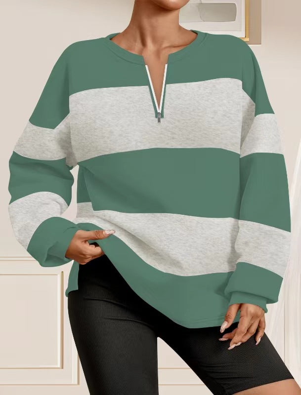 Damer mode sweatshirt med dragkedja och randig design Eva Jonsson-Eva Jonsson