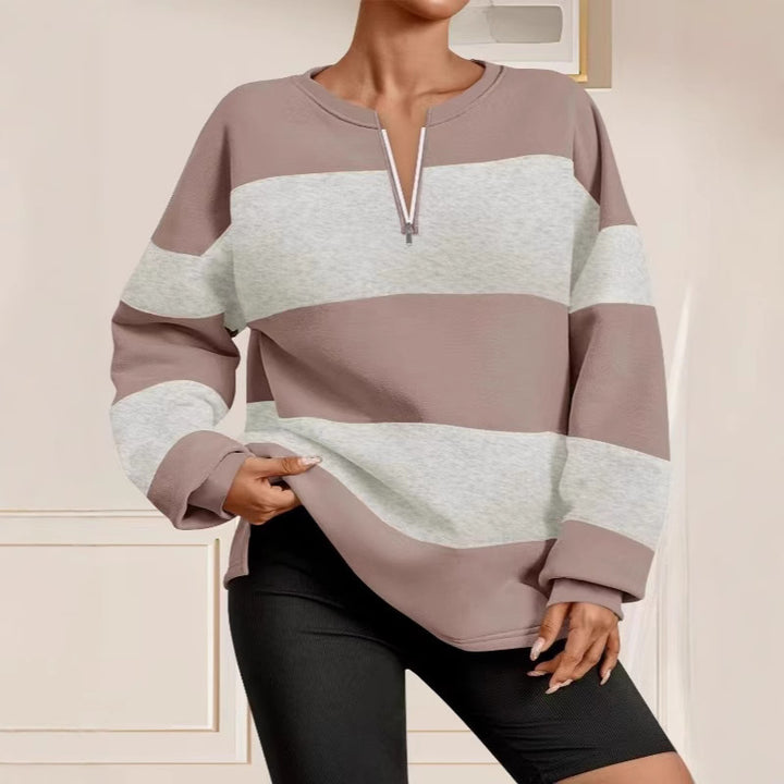 Damer mode sweatshirt med dragkedja och randig design Eva Jonsson-Eva Jonsson