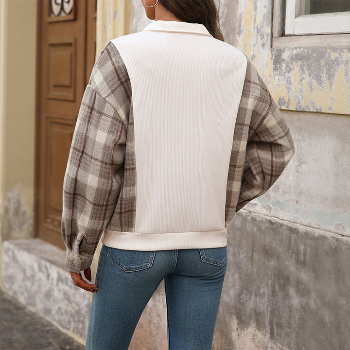 Damer mode sweatshirt med rutig mönster och knappdetaljer Mirla-Eva Jonsson