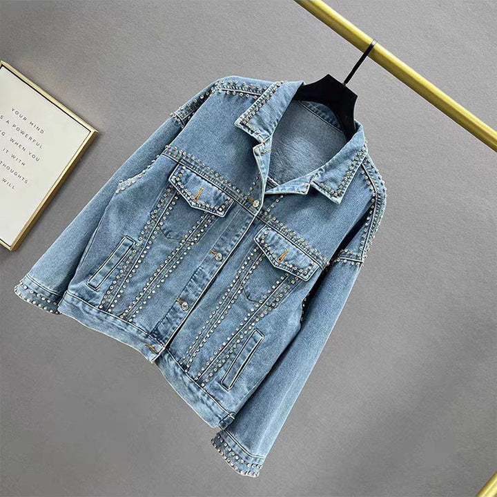Damer modemed denimjacka med dekorativa nitar Mirla-Eva Jonsson