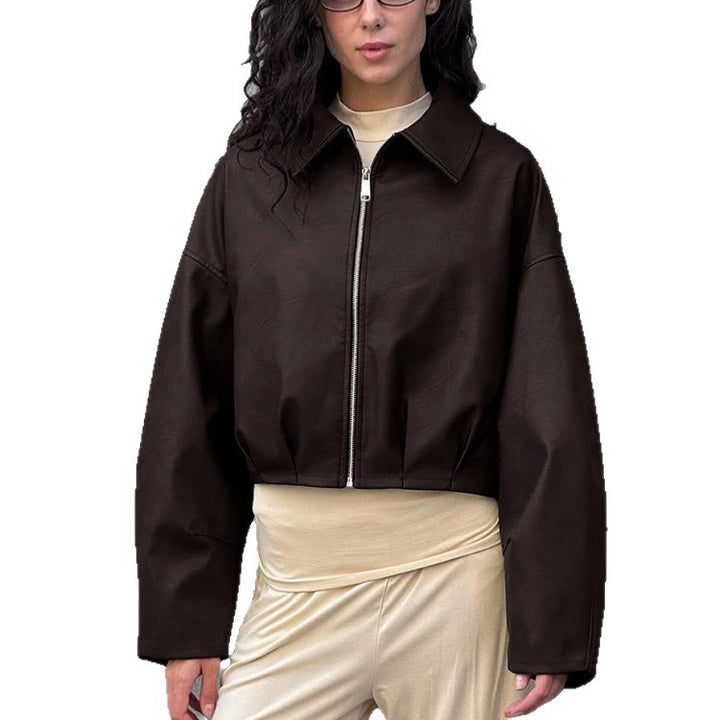 Damer modemedveten cropped läderjacka med voluminösa ärmar Mirla-Eva Jonsson