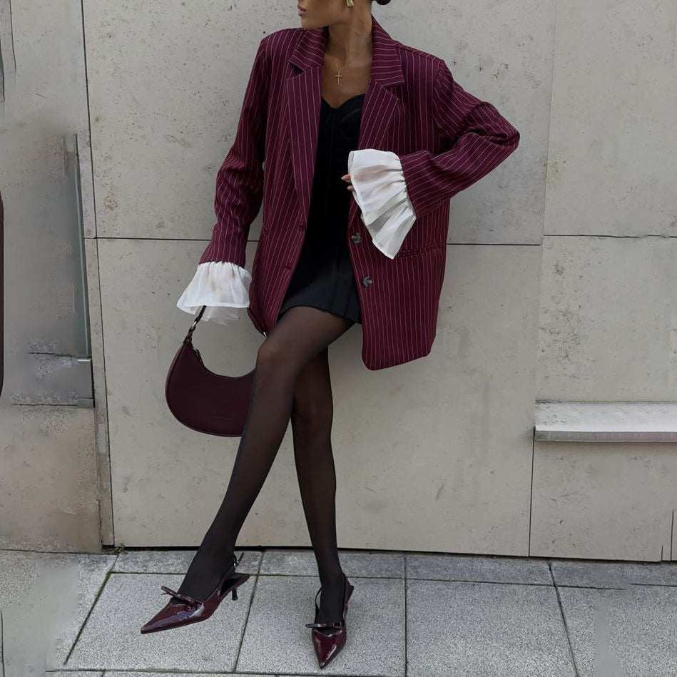 Damer moderiktig blazer med vertikala ränder och elegant foder Mirla-Eva Jonsson