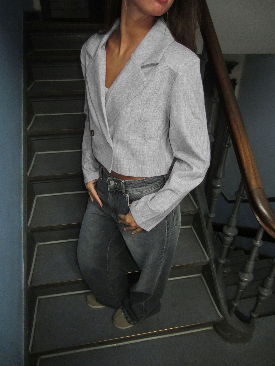 Damer moderiktig cropped blazer med elegant revers Mirla-Eva Jonsson