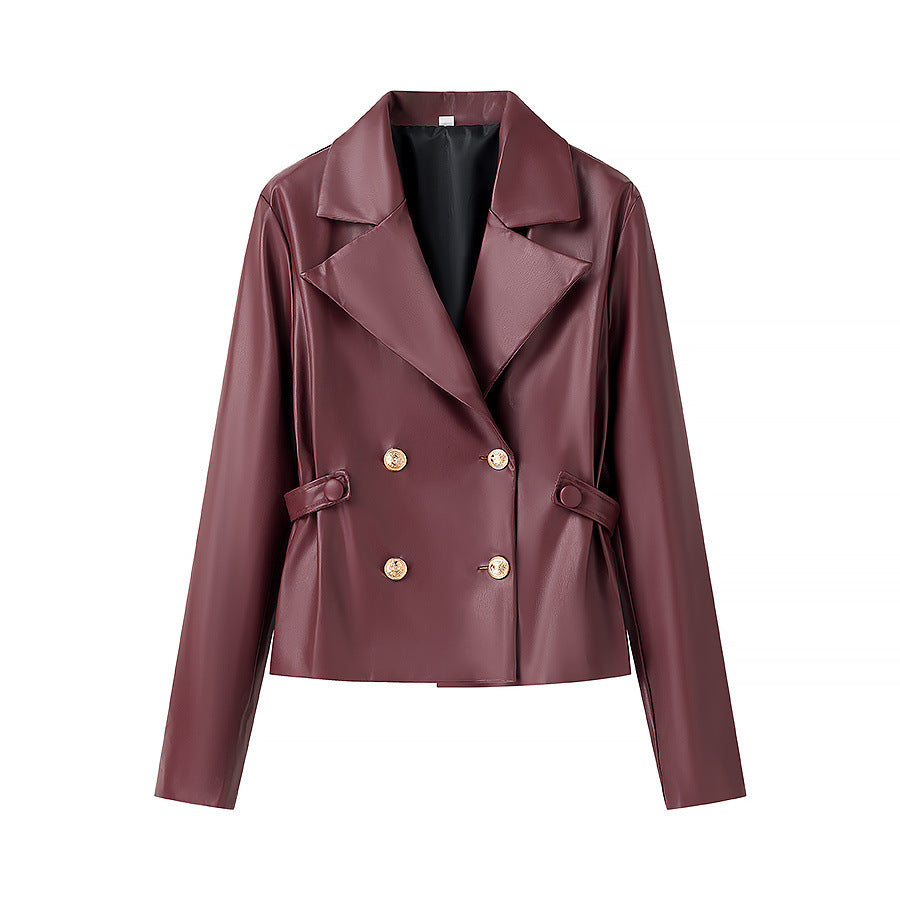 Damer moderiktig konstläder blazer- och kjol-set Mirla-Eva Jonsson