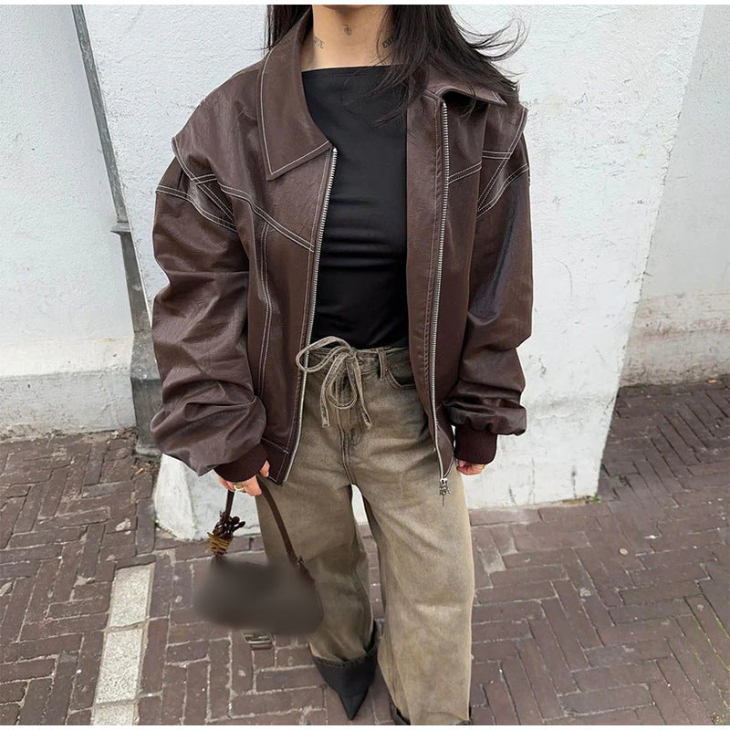 Damer moderiktig konstläderjacka med iögonfallande krage Eva Jonsson-Eva Jonsson