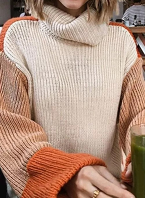 Damer moderiktig rullkrage tröja med strukturerade ärmar Eva Jonsson-Eva Jonsson