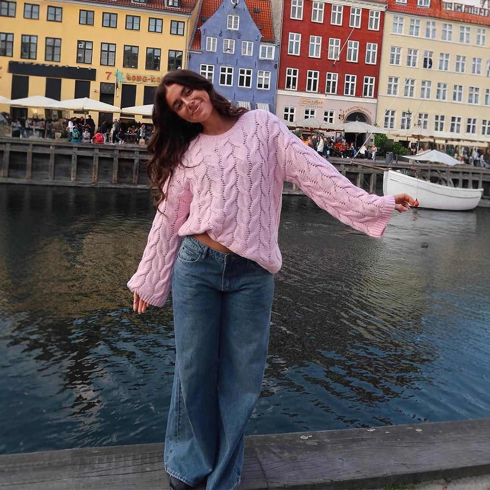 Damer moderiktig stickad tröja med romantisk flätdesign Eva Jonsson-Eva Jonsson