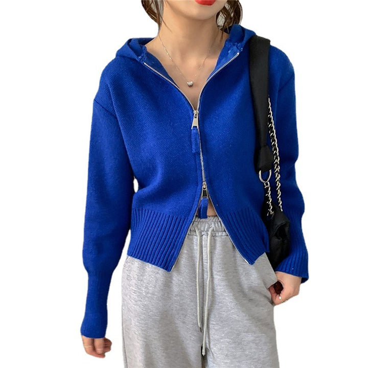 Damer moderiktig zip-hoodie i mjuk stickad Eva Jonsson-Eva Jonsson
