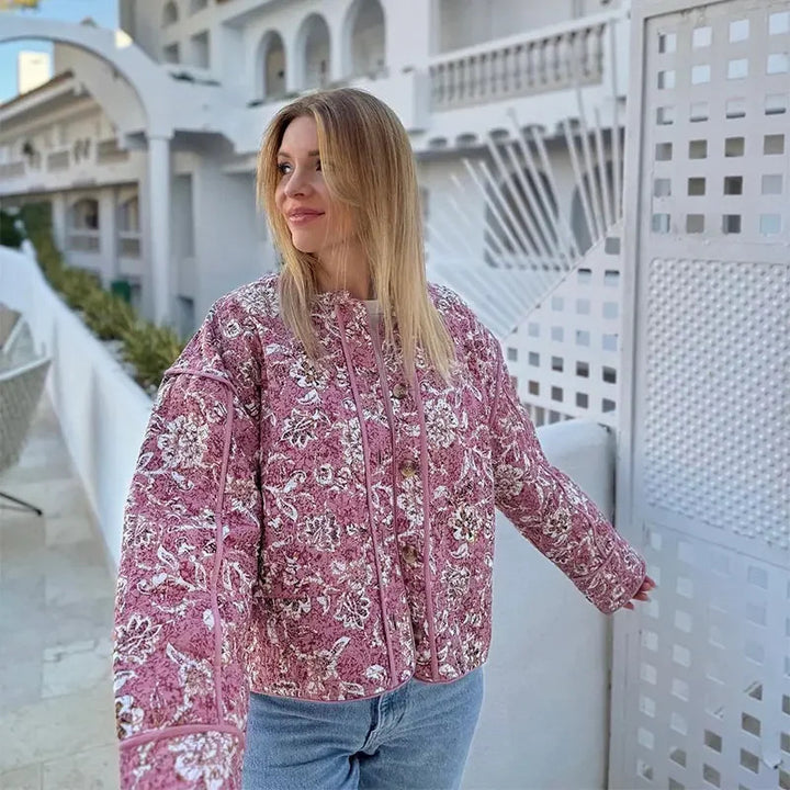Damer moderiktiga blommönster jacka med voluminösa ärmar Mirla-Eva Jonsson
