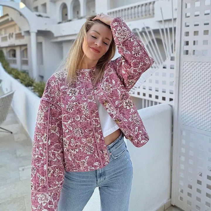 Damer moderiktiga blommönster jacka med voluminösa ärmar Mirla-Eva Jonsson