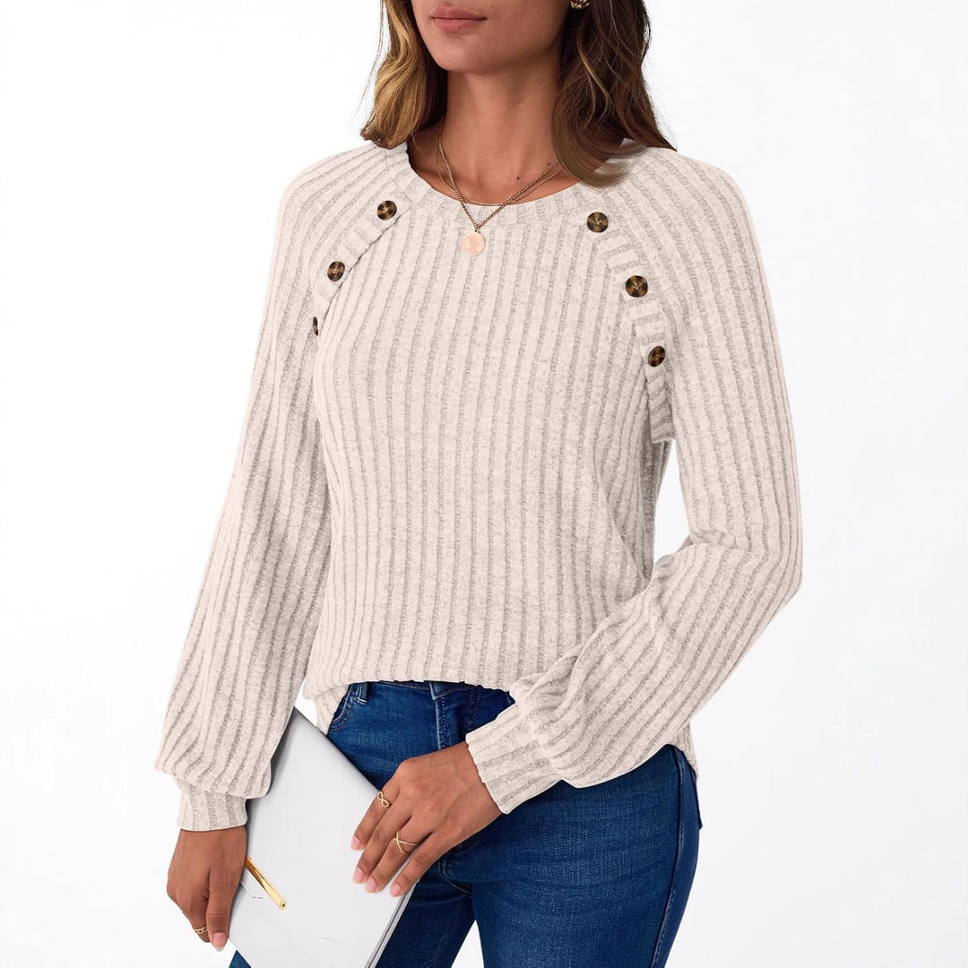 Damer moderiktigt ribbat sweatshirt med knappdetaljer Mirla-Eva Jonsson