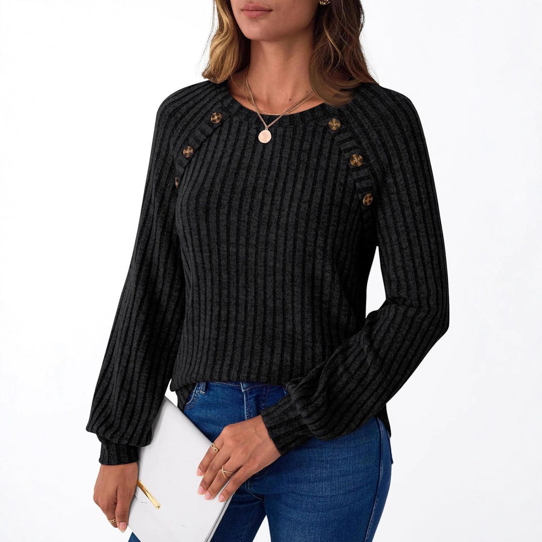 Damer moderiktigt ribbat sweatshirt med knappdetaljer Mirla-Eva Jonsson