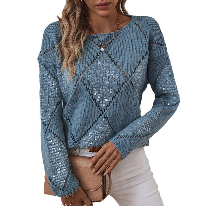 Damer moderiktigt sweatshirt med detaljerad stickdesign och glittrande element Mirla-Eva Jonsson