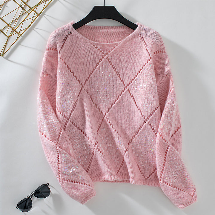 Damer moderiktigt sweatshirt med detaljerad stickdesign och glittrande element Mirla-Eva Jonsson