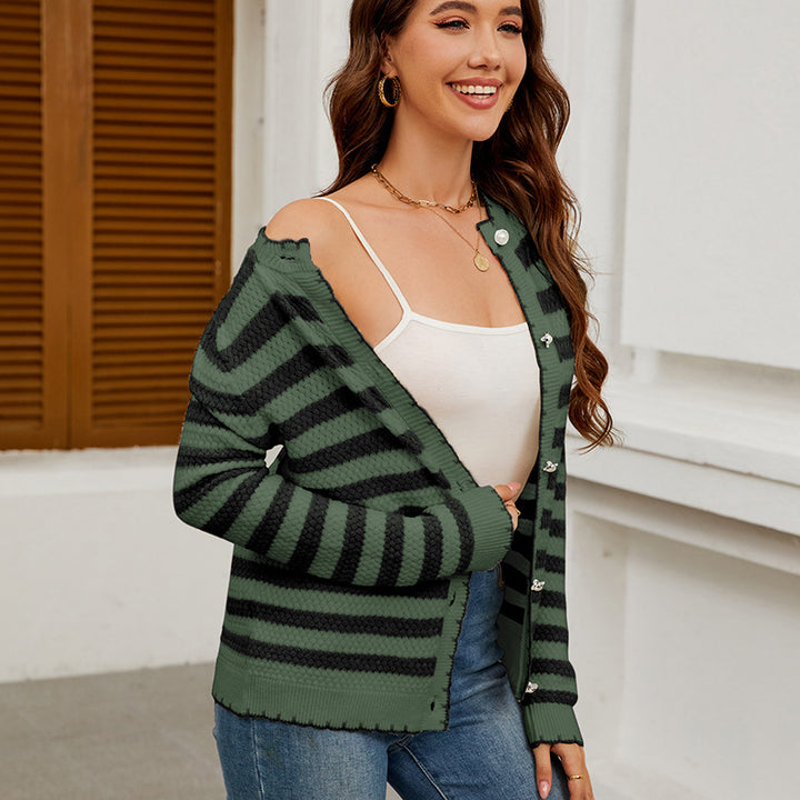 Damer modern cardigan med unika ränder och strukturerad design Mirla-Eva Jonsson