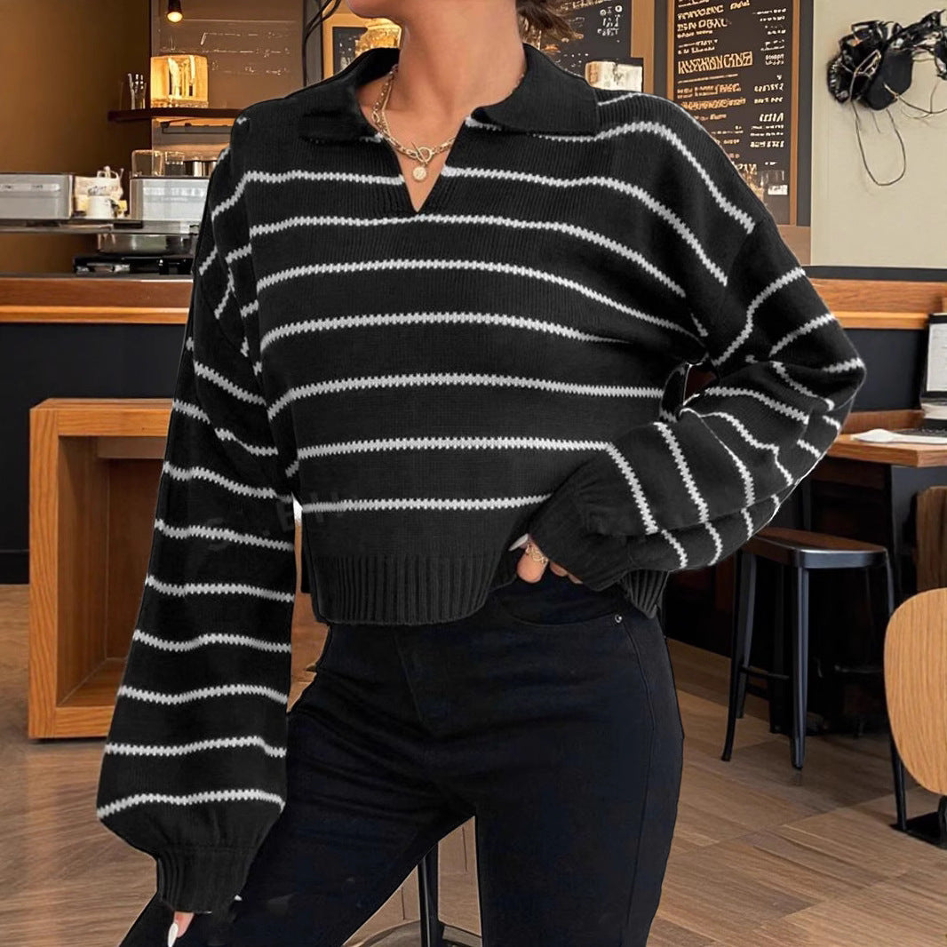 Damer modern cropped tröja med ränder och djup V-urringning Eva Jonsson-Eva Jonsson