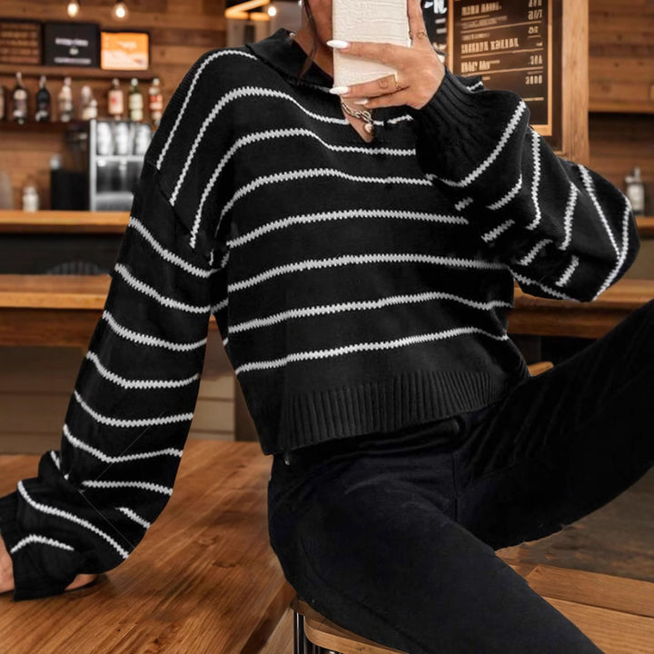 Damer modern cropped tröja med ränder och djup V-urringning Eva Jonsson-Eva Jonsson