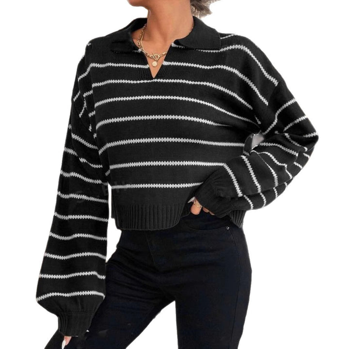 Damer modern cropped tröja med ränder och djup V-urringning Eva Jonsson-Eva Jonsson