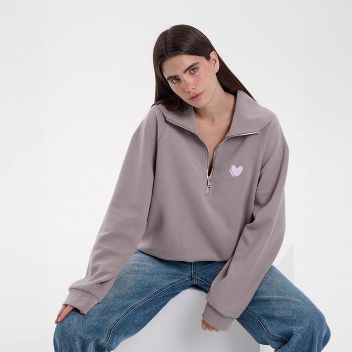 Damer modern fleece-pullover med hög krage dragkedja Eva Jonsson-Eva Jonsson