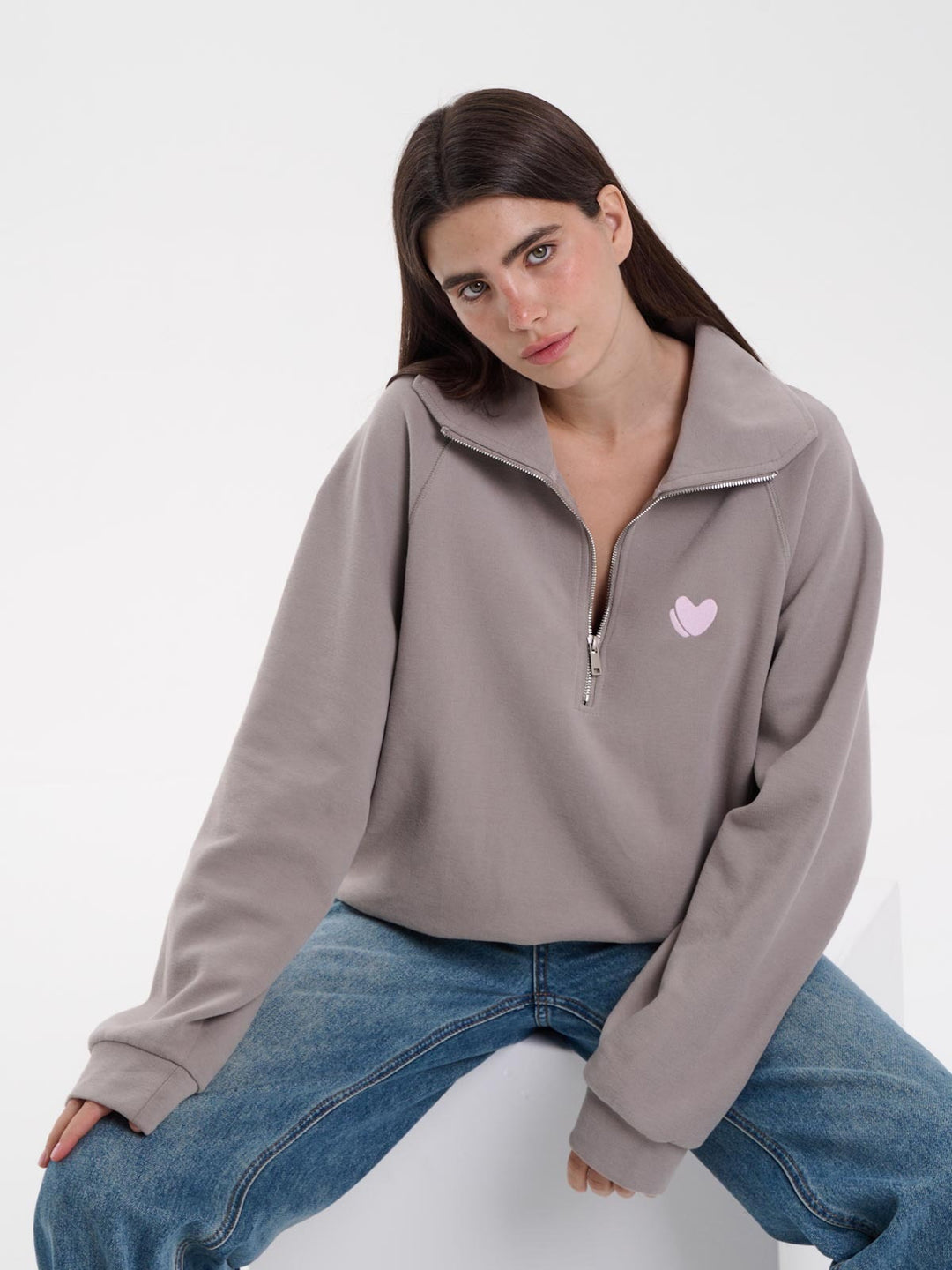 Damer modern fleece-pullover med hög krage dragkedja Eva Jonsson-Eva Jonsson