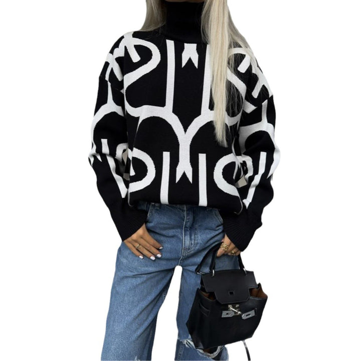 Damer modern oversize stickad tröja med kreativt grafiskt mönster Mirla-Eva Jonsson