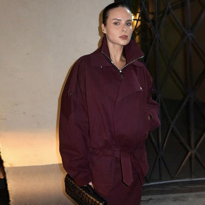 Damer modern oversized jacka med ståkrage och midjebälte Mirla-Eva Jonsson