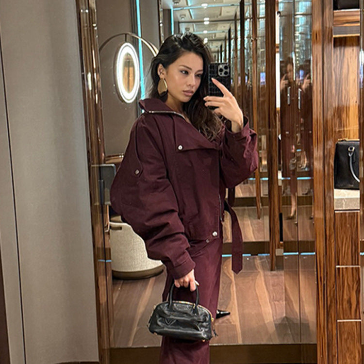 Damer modern oversized jacka med ståkrage och midjebälte Mirla-Eva Jonsson