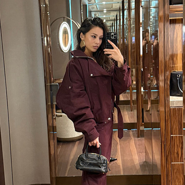 Damer modern oversized jacka med ståkrage och midjebälte Mirla-Eva Jonsson