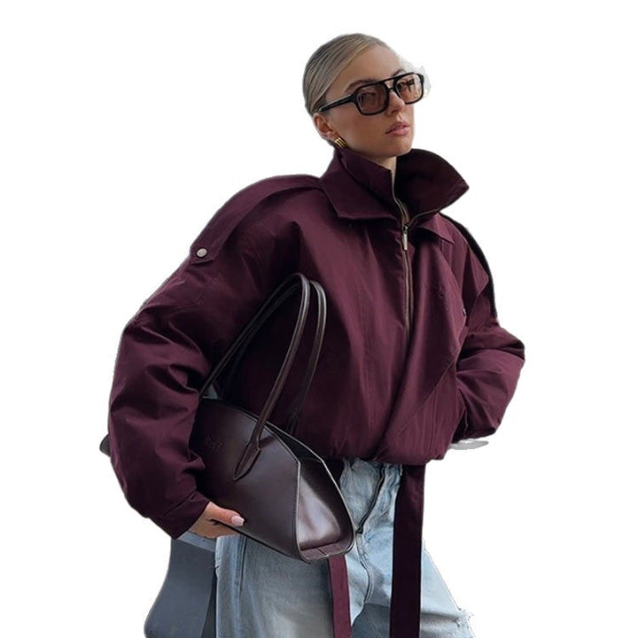 Damer modern oversized jacka med ståkrage och midjebälte Mirla-Eva Jonsson