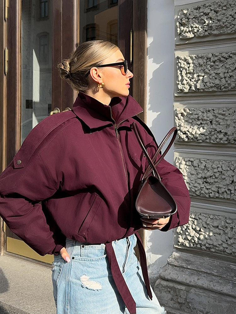 Damer modern oversized jacka med ståkrage och midjebälte Mirla-Eva Jonsson
