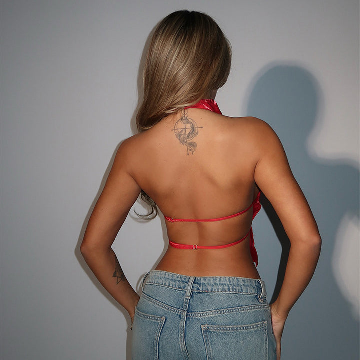 Damer modernt Crop-Top med ståkrage och sidokut-outs Mirla-Eva Jonsson