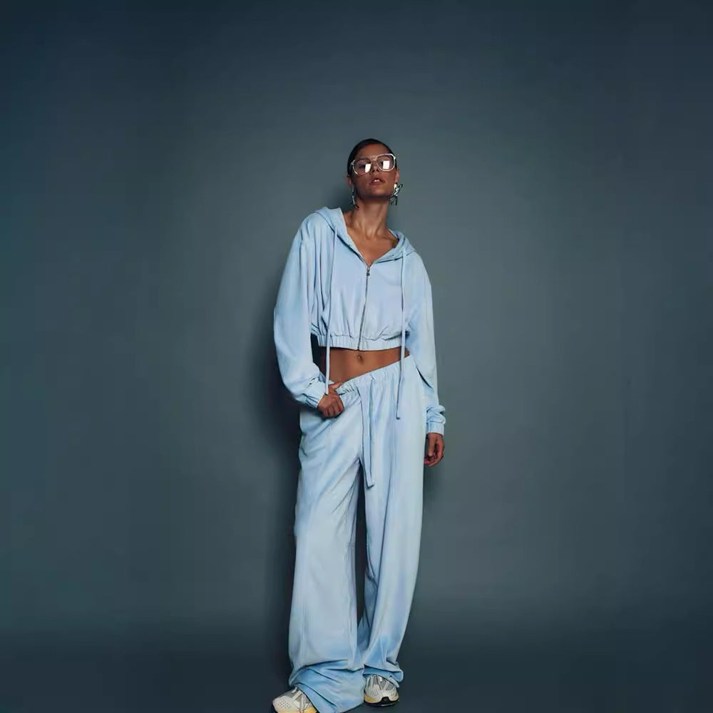 Damer modernt Cropped-fleece-set med huva och dragsko Mirla-Eva Jonsson