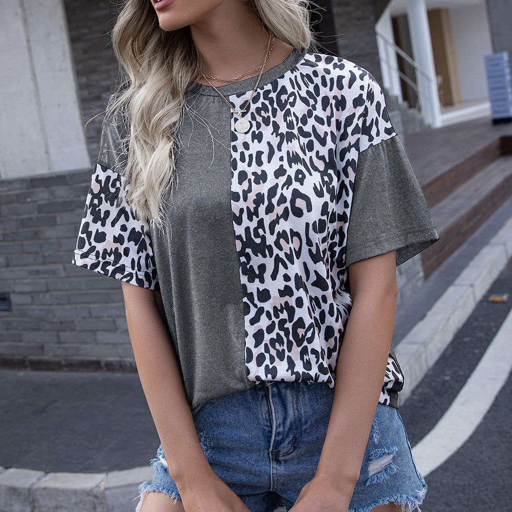 Damer modernt T-shirt med leopardmönster och avslappnad skärning Eva Jonsson-Eva Jonsson