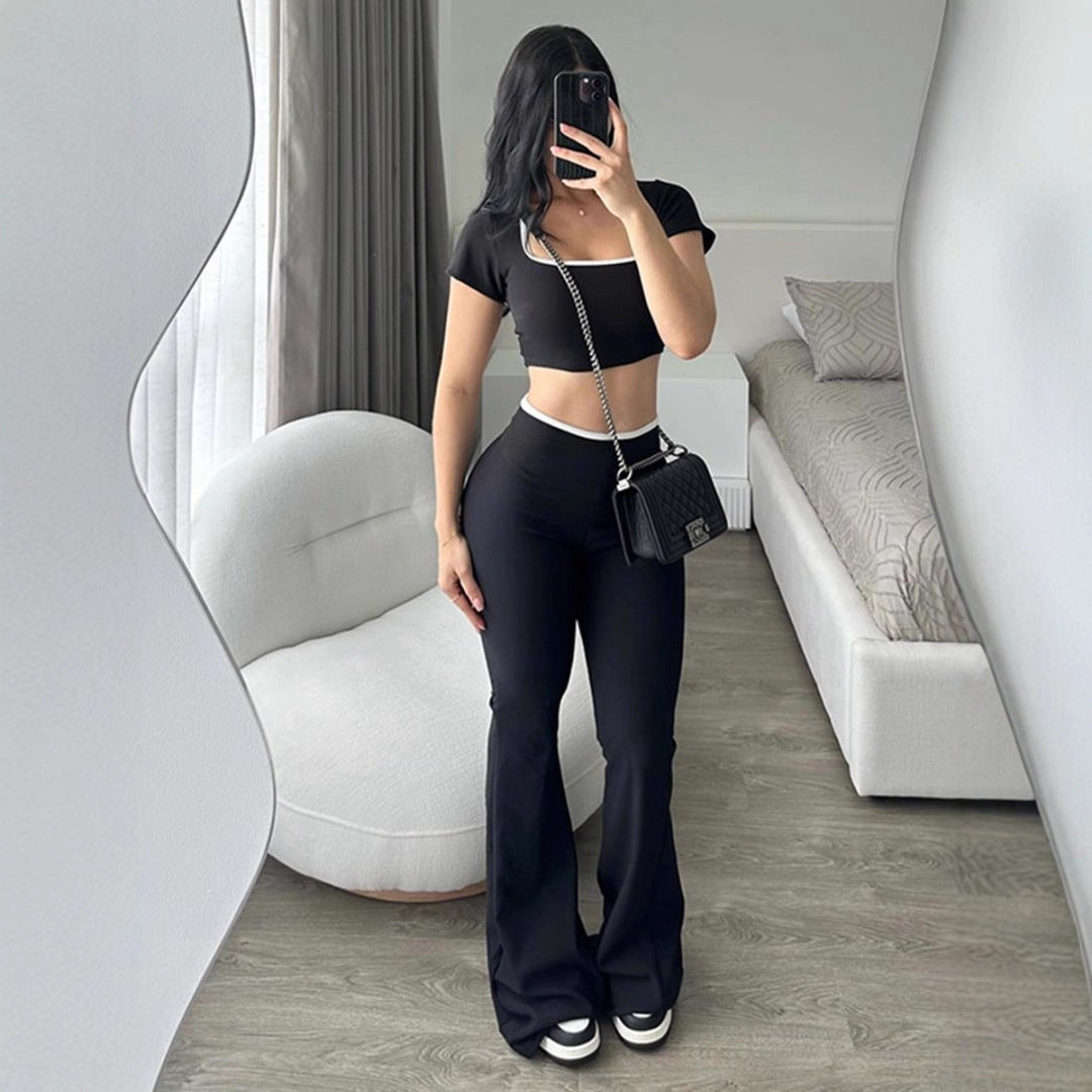 Damer modernt crop-top med figurnära skärning och vid byxa Mirla-Eva Jonsson