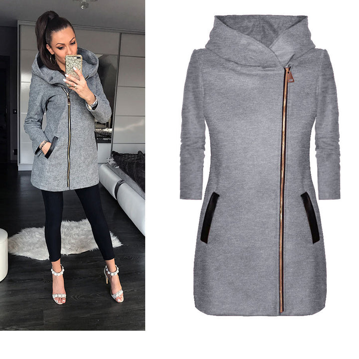 Damer modernt hoodie-kappa med asymmetrisk dragkedja och praktiska fickor Eva Jonsson-Eva Jonsson