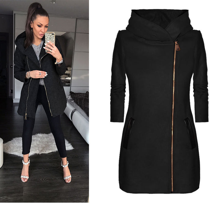 Damer modernt hoodie-kappa med asymmetrisk dragkedja och praktiska fickor Eva Jonsson-Eva Jonsson