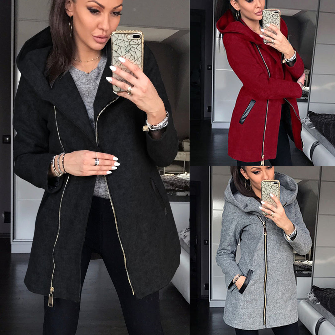 Damer modernt hoodie-kappa med asymmetrisk dragkedja och praktiska fickor Eva Jonsson-Eva Jonsson