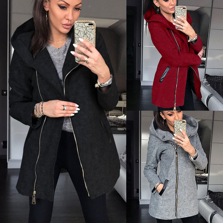 Damer modernt hoodie-kappa med asymmetrisk dragkedja och praktiska fickor Eva Jonsson-Eva Jonsson