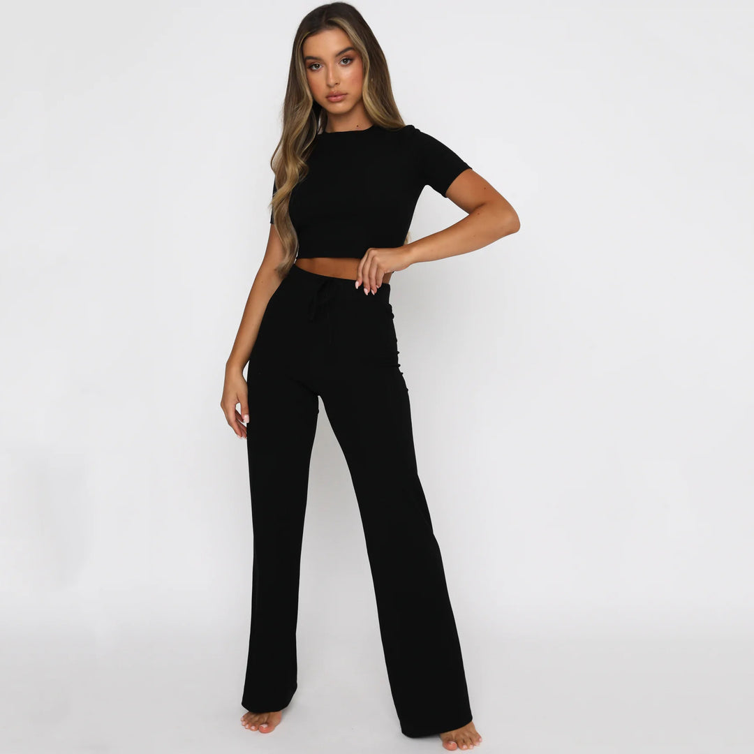 Damer modernt och bekvämt crop-top-byx-set Mirla-Eva Jonsson