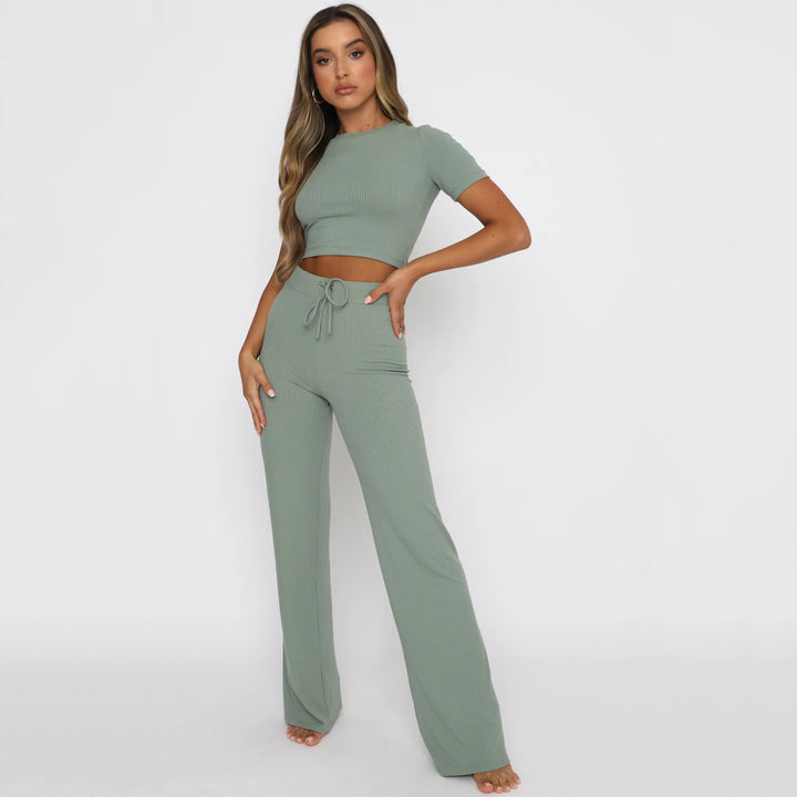 Damer modernt och bekvämt crop-top-byx-set Mirla-Eva Jonsson