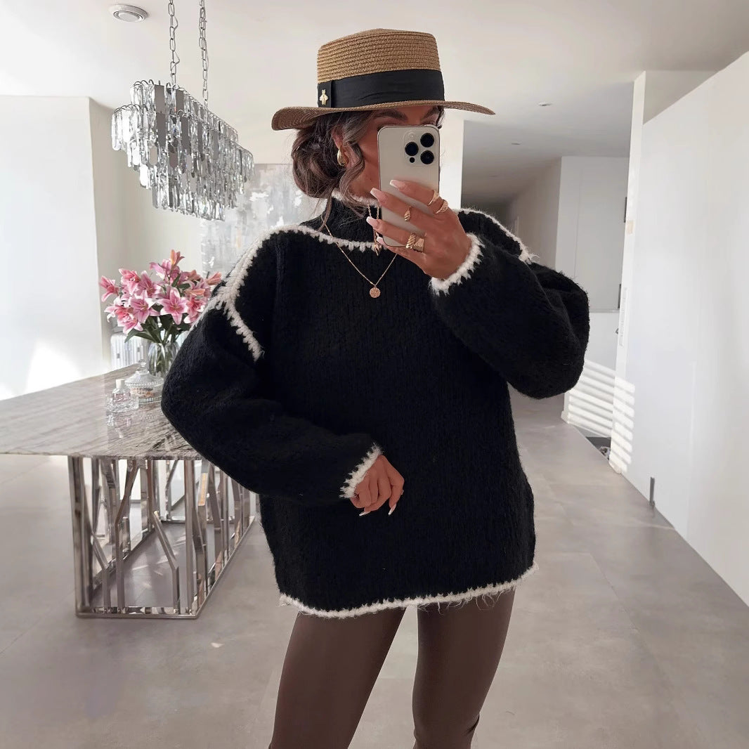 Damer modernt pullover med hög krage och strukturerad stickdesign Mirla-Eva Jonsson