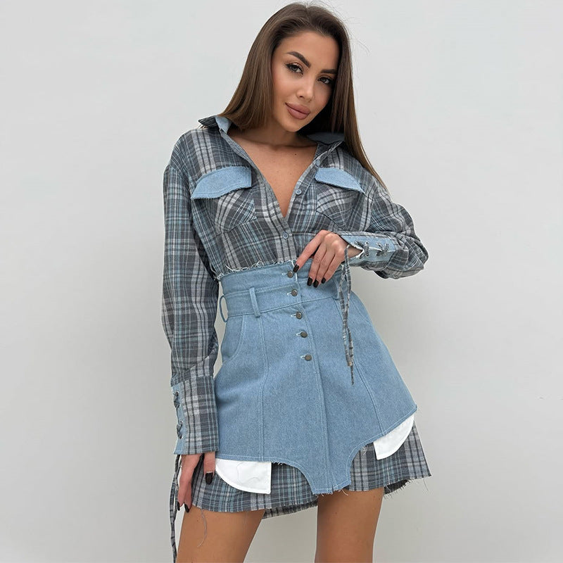 Damer modernt skjortklänning med denim-element Eva Jonsson-Eva Jonsson